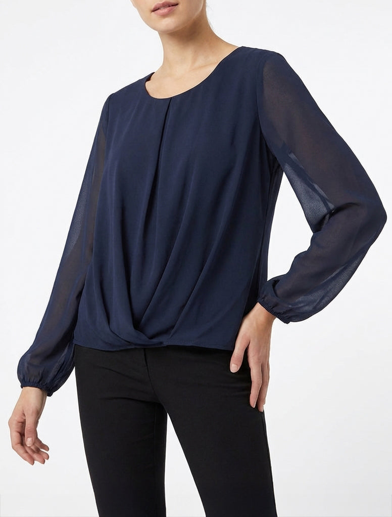 Blusa de gasa con efecto drapeado - Marine