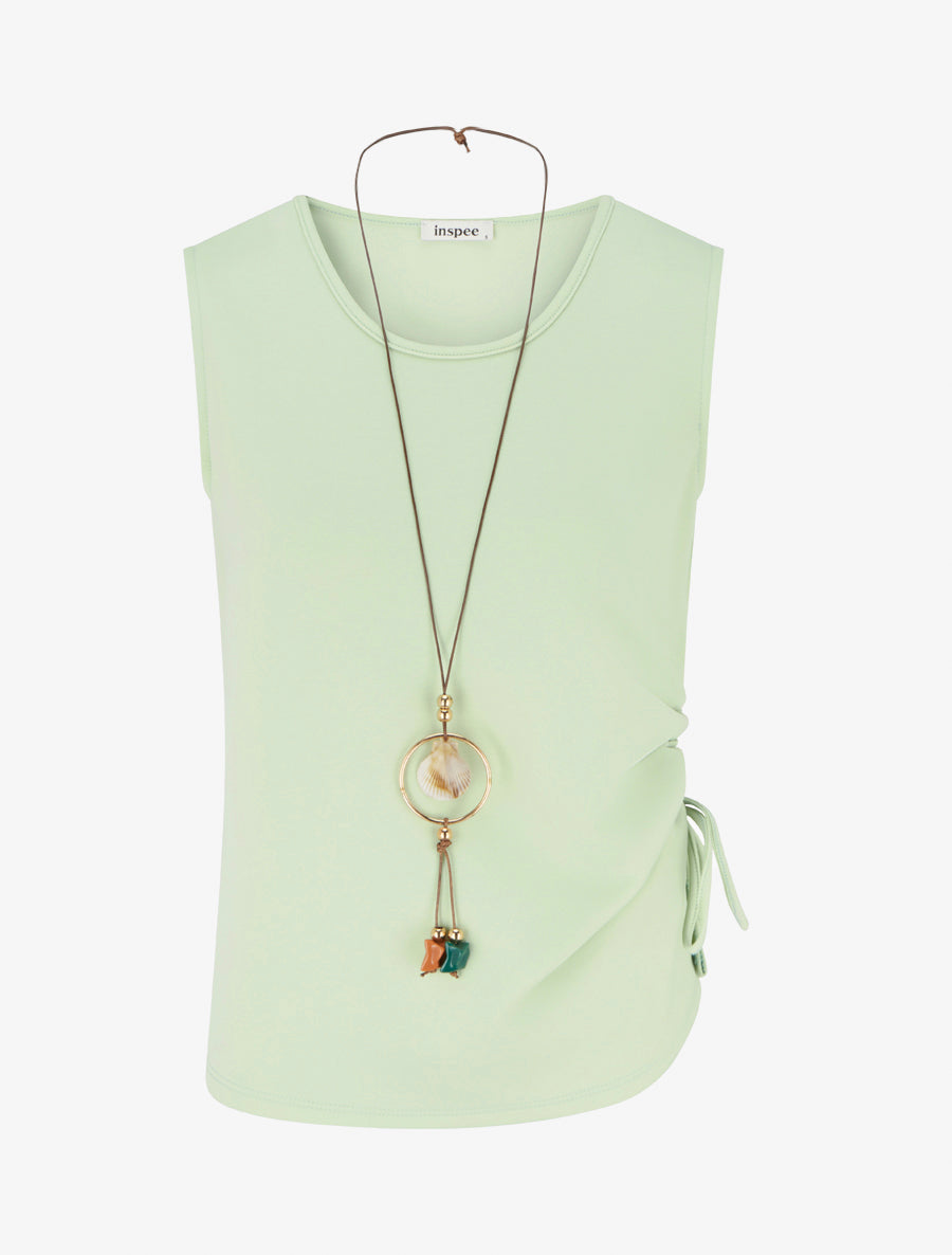 Top froncé sans manches à col rond - Vert pomme - 1