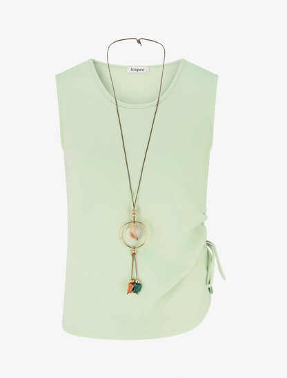 Top froncé sans manches à col rond - Vert pomme - 1