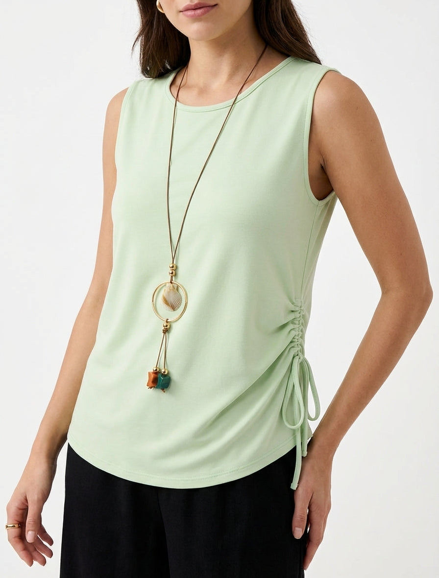 Top fruncido sin mangas con cuello redondo - Verde manzana