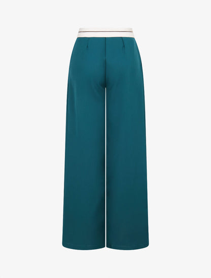 Pantalon wide leg à taille contrastante - Bleu canard - 2