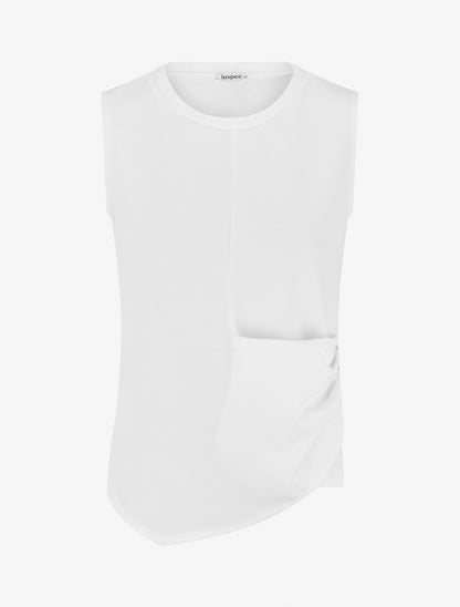 Top sans manches effet drapé et boutons - Blanc - 1