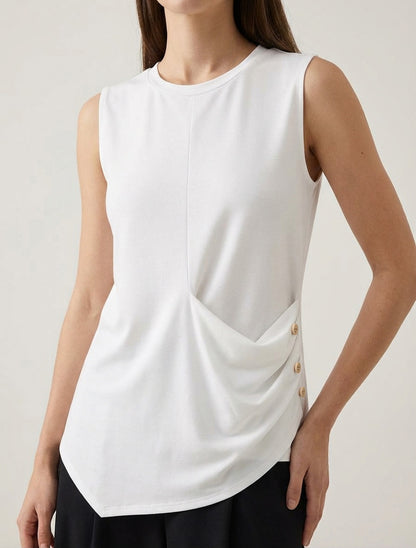 Top sin mangas efecto drapeado y botones - Blanco