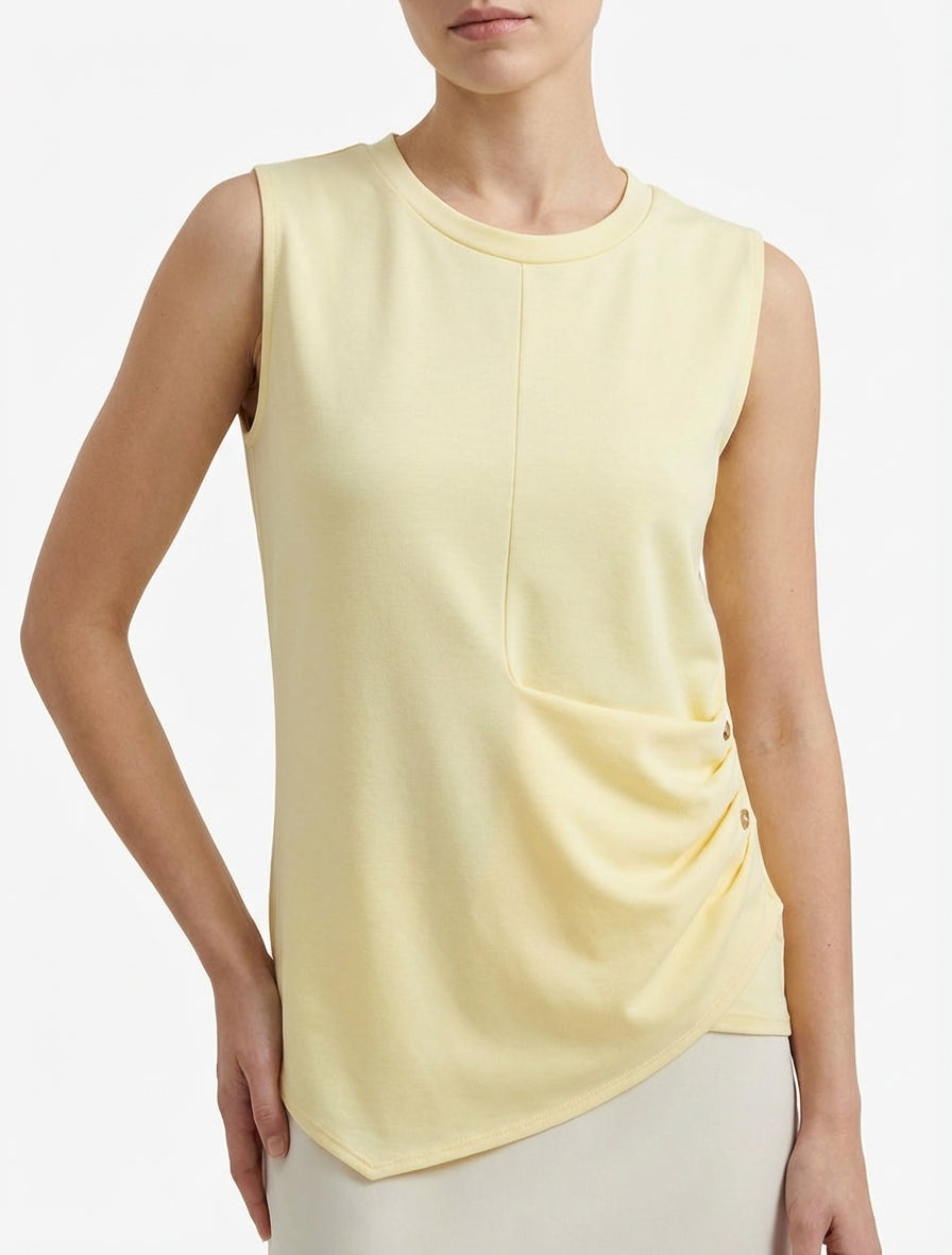 Top sin mangas efecto drapeado y botones - Amarillo