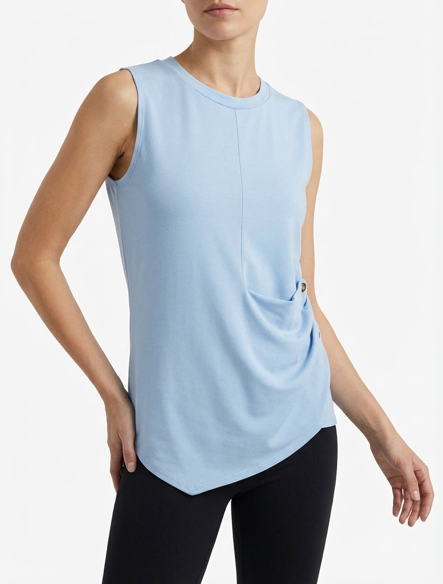 Top sin mangas efecto drapeado y botones - Azul cielo