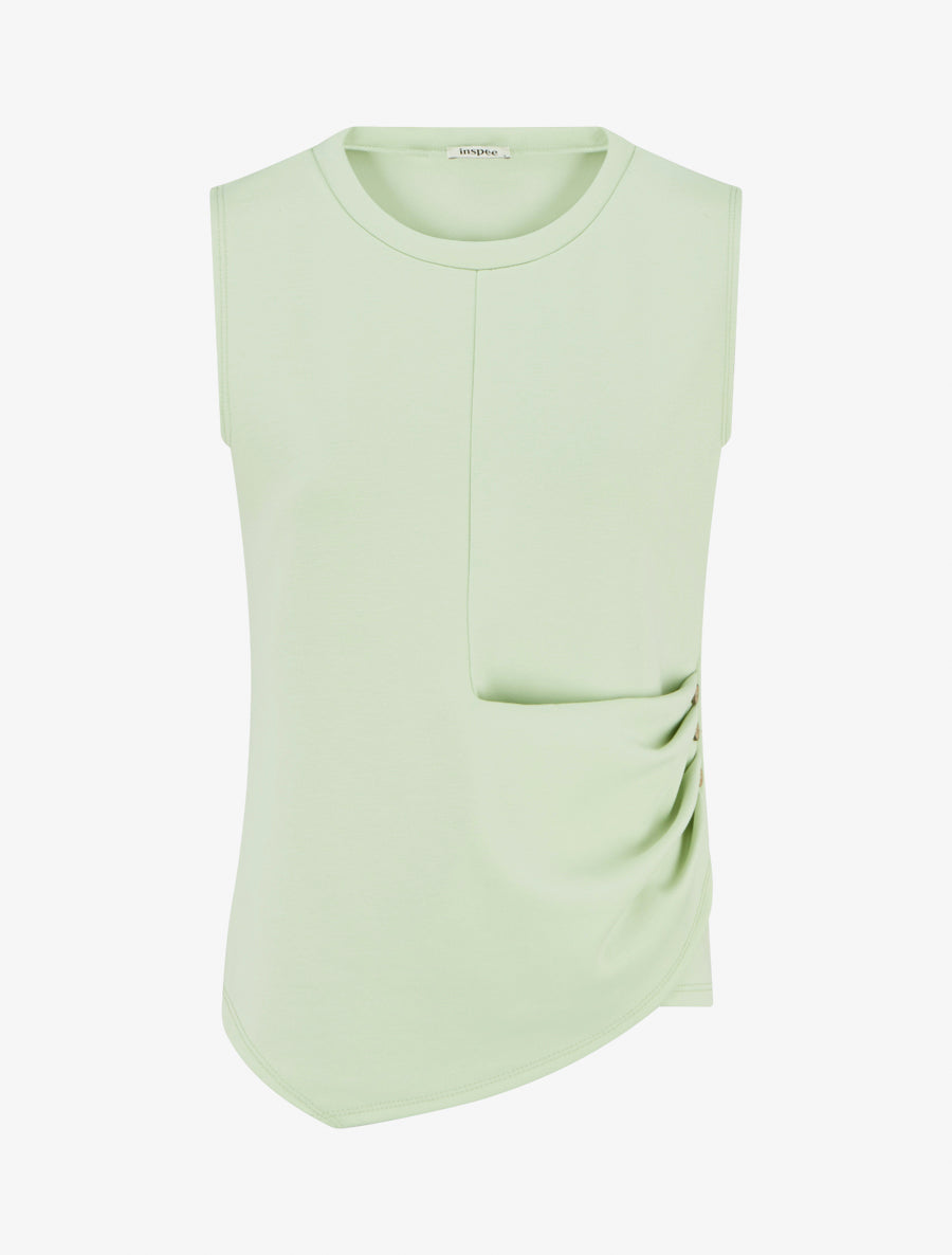 Top sans manches effet drapé et boutons - Vert amande - 1