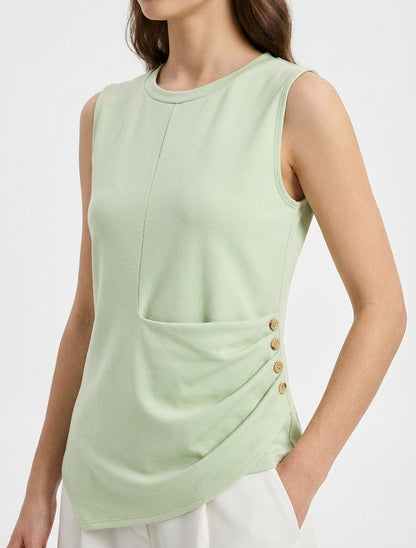 Top sin mangas efecto drapeado y botones - Verde almendra