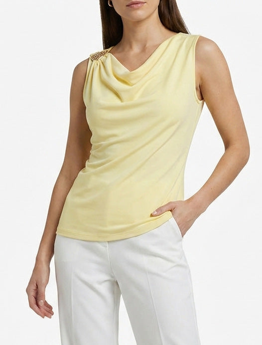 Top sin mangas con joya texturizada - Amarillo