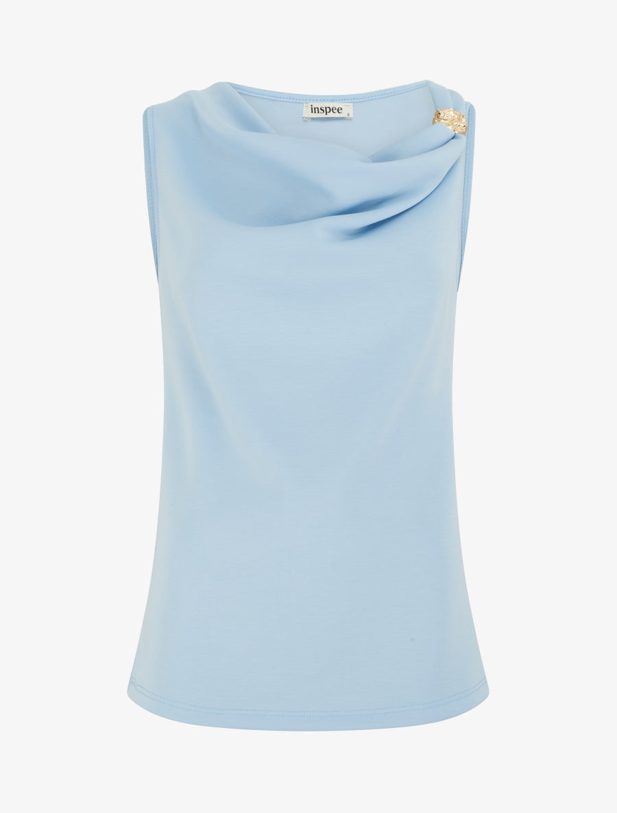 Top sans manches à col bénitier et bijou - Bleu ciel - 1