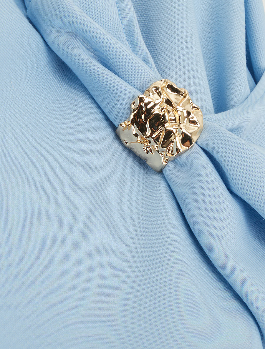 Top sans manches à col bénitier et bijou - Bleu ciel - 3