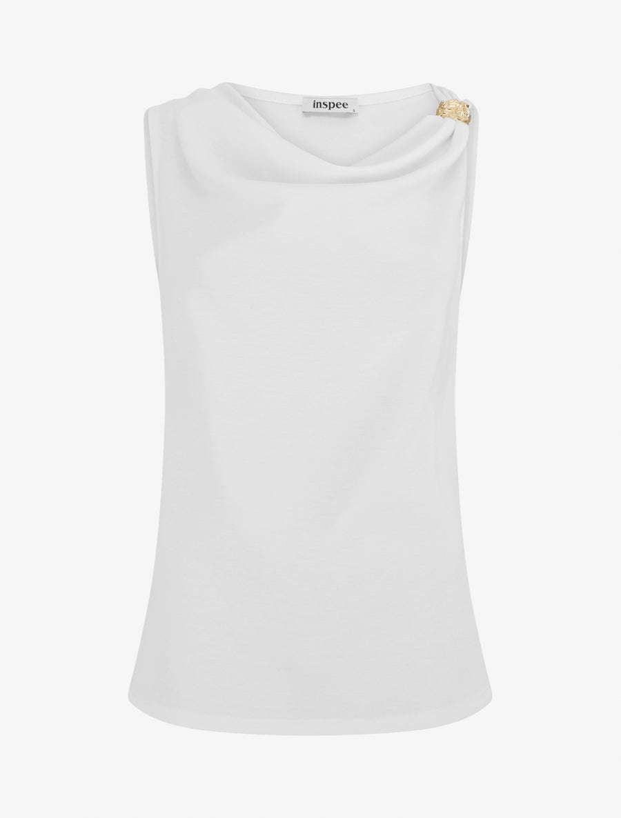 Top sans manches à col bénitier et bijou - Blanc - 1