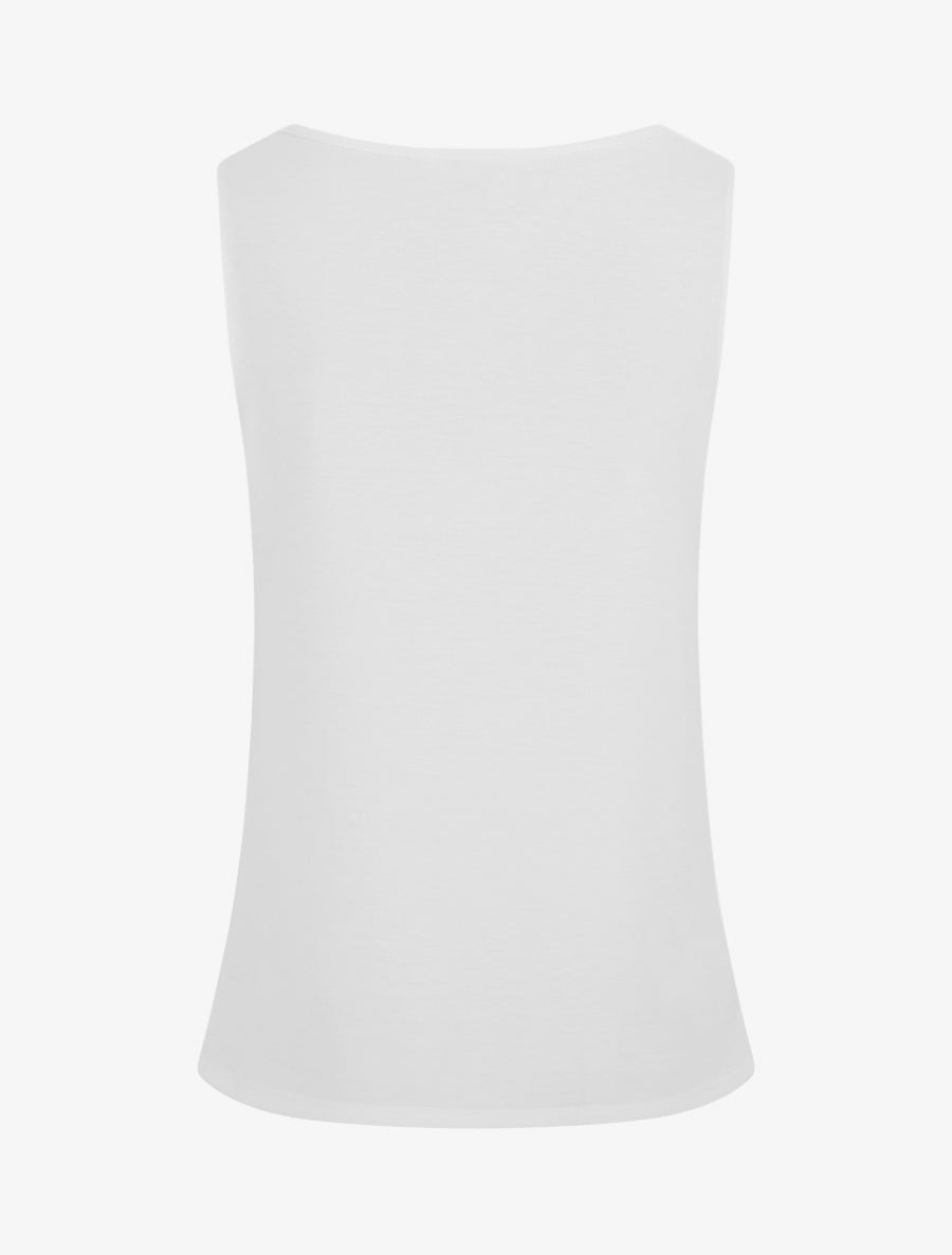 Top sans manches à col bénitier et bijou - Blanc - 2