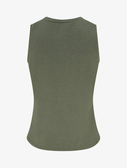 Top uni sans manches à empiècement bijou - Kaki - 2