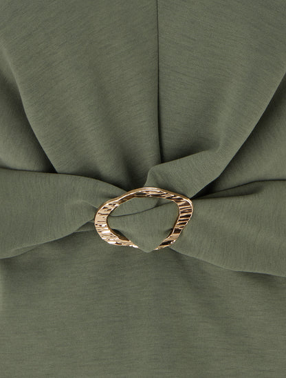 Top uni sans manches à empiècement bijou - Kaki - 3