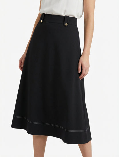 Falda midi con botones decorativos - Negro