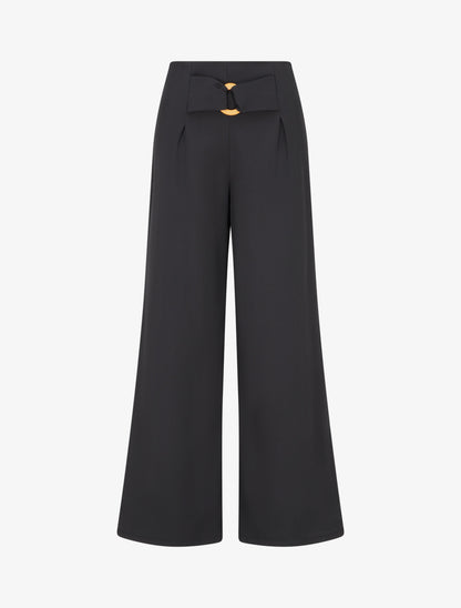 Pantalon ample à taille haute à boucle fantaisie - Noir - 1