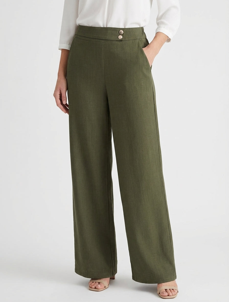 Pantalón holgado con correa y botones - Caqui
