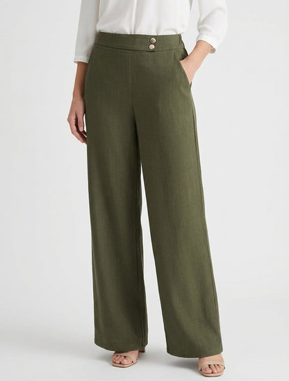 Pantalón holgado con correa y botones - Caqui