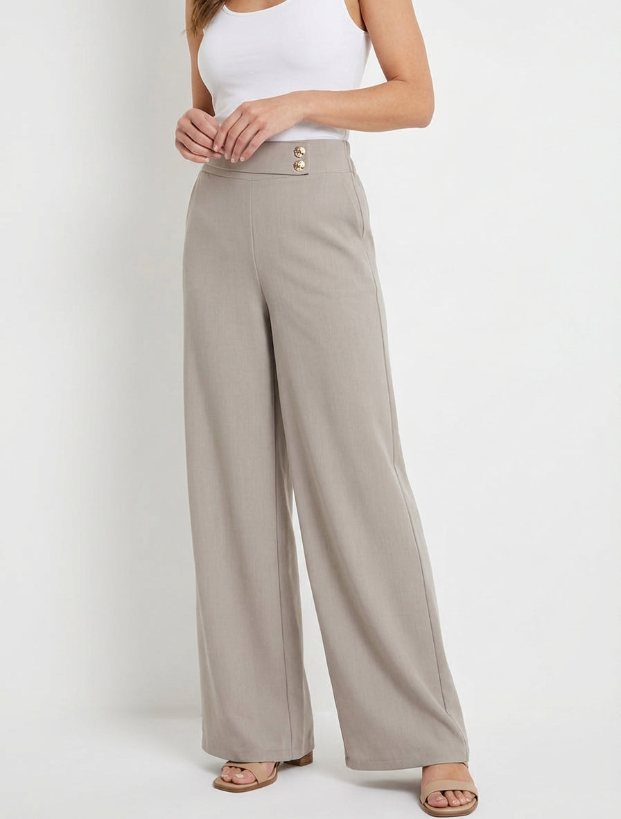 Pantalón holgado con correa y botones - Topo
