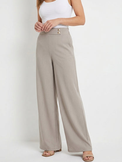 Pantalón holgado con correa y botones - Topo