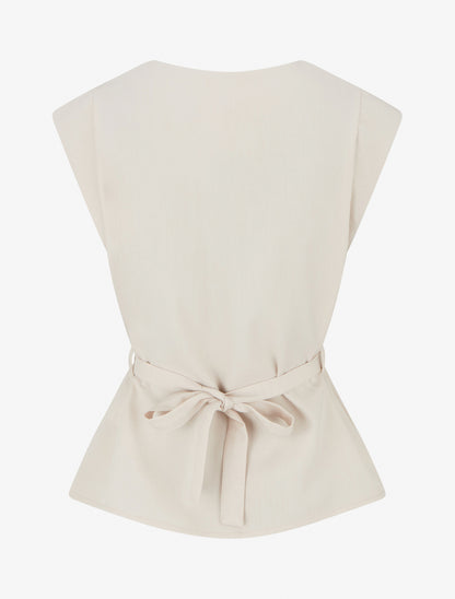 Top uni sans manches à empiècement bijou - Beige - 2