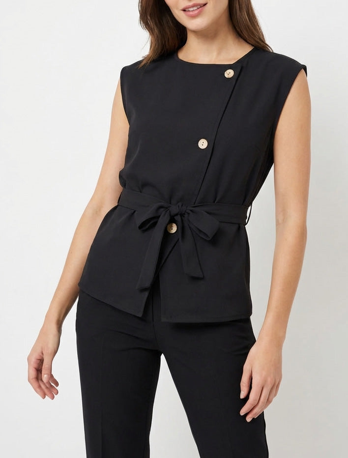 Top abotonado sin mangas - Negro