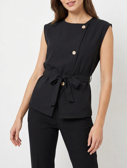 Top abotonado sin mangas - Negro