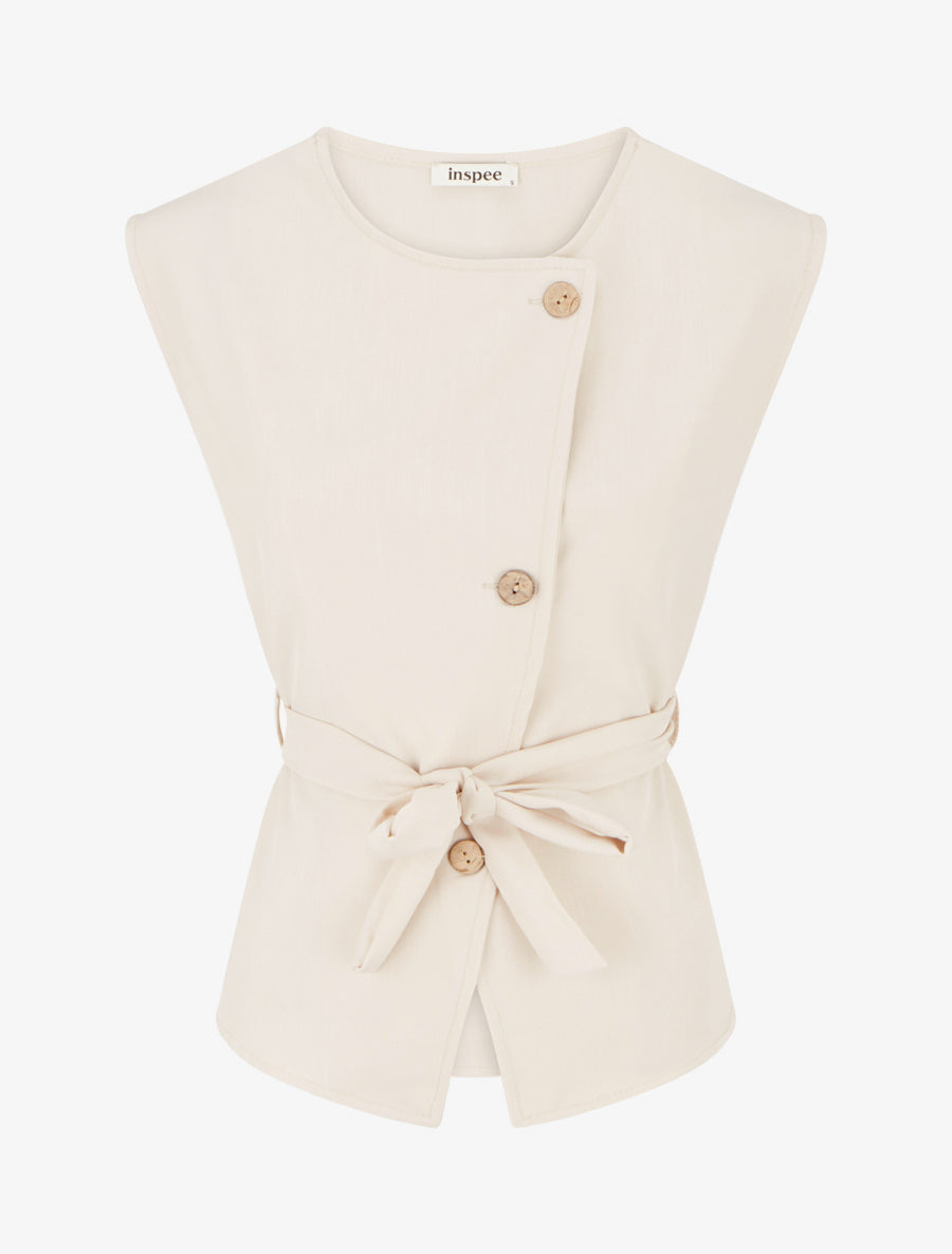 Top boutonné sans manches - Beige - 1
