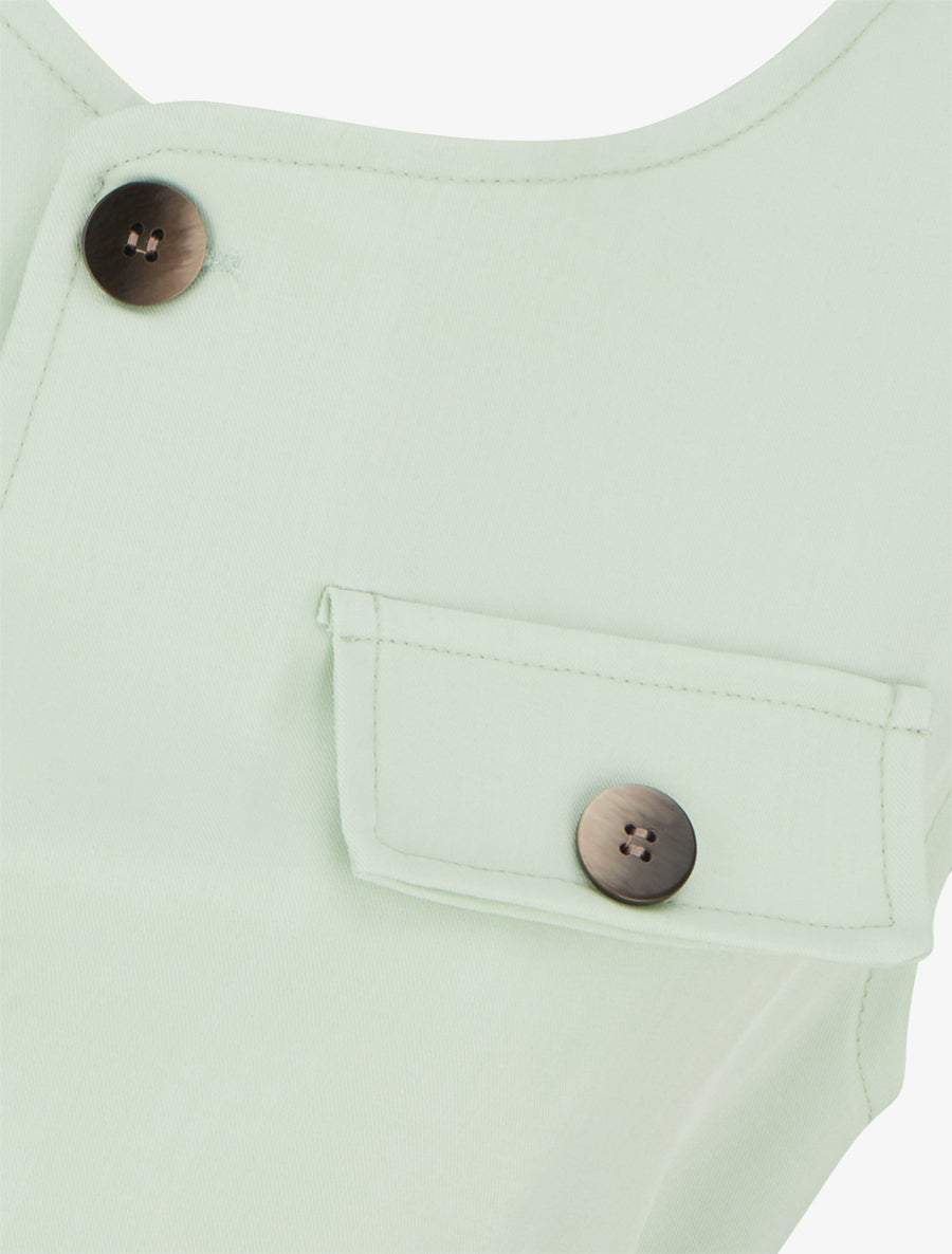 Top boutonné sans manches à poche décorative - Vert pomme - 3