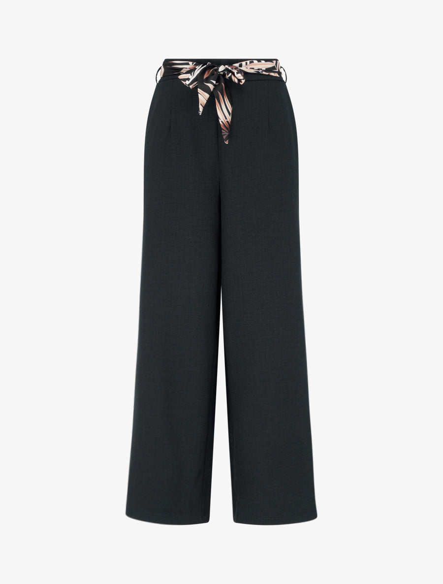 Pantalon droit ceinturé effet lin - Noir - 1