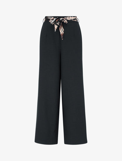 Pantalon droit ceinturé effet lin - Noir - 1