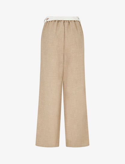 Pantalon droit ceinturé effet lin - Taupe - 2