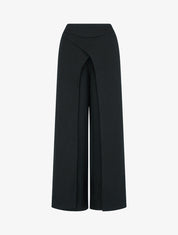 Pantalon droit effet lin à double pans - Noir - 1