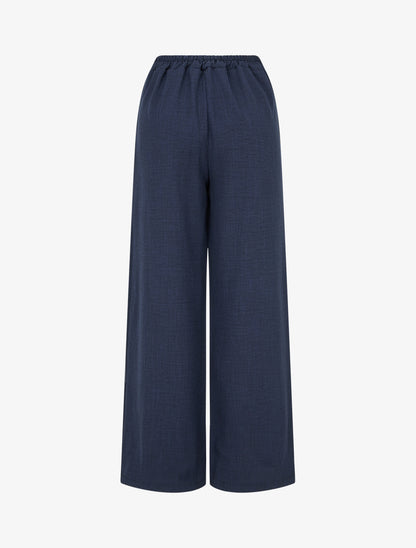 Pantalon droit effet lin à double pans - Marine - 2