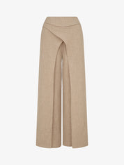 Pantalon droit effet lin à double pans - Taupe - 1