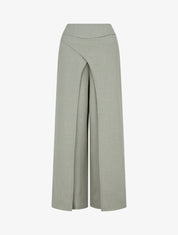 Pantalon droit effet lin à double pans - Kaki - 1