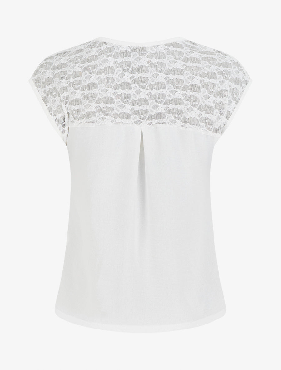 Top droit à zip et dentelle - Blanc - 2