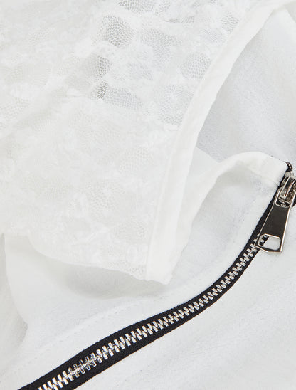 Top droit à zip et dentelle - Blanc - 3