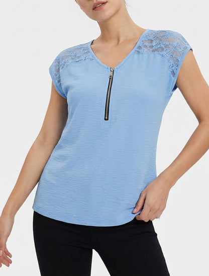Top derecho con cremallera y encaje - Azul cielo