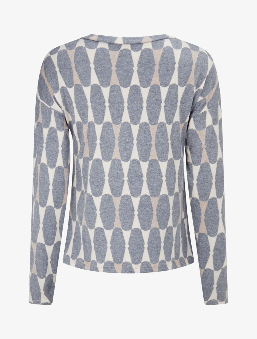 Pull fin à imprimé géométrique - Bleu gris - 2