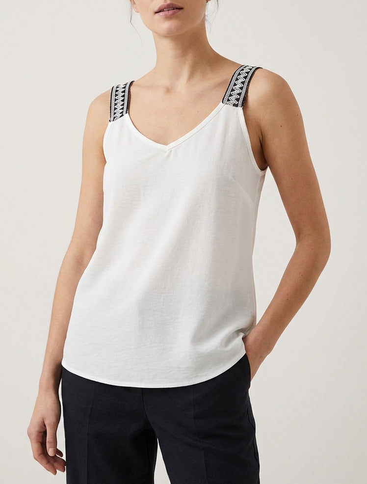 Camiseta sin mangas lisa con tirantes de fantasía - Blanco