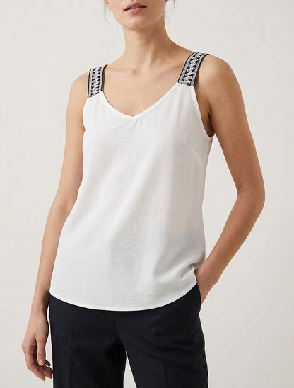 Camiseta sin mangas lisa con tirantes de fantasía - Blanco