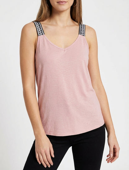 Camiseta sin mangas lisa con tirantes de fantasía - Rosa