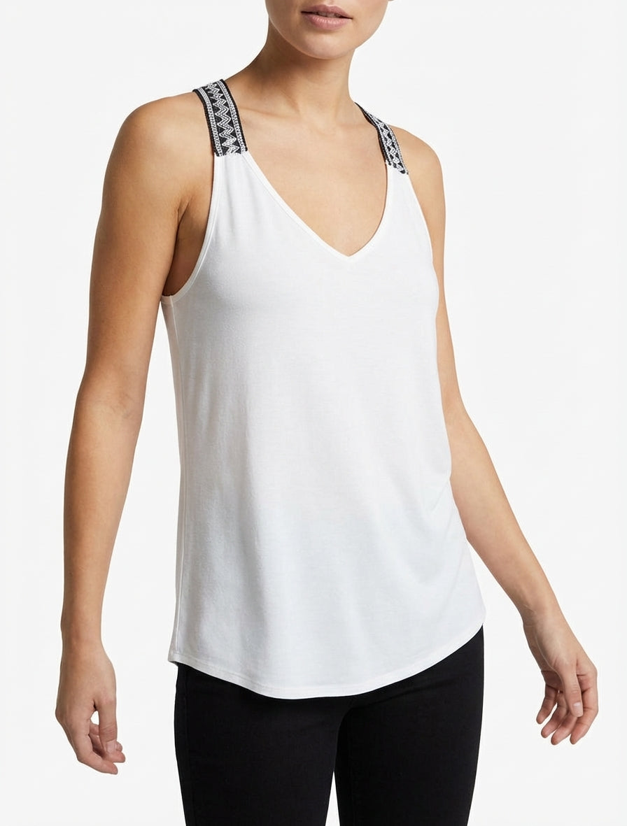 Camiseta sin mangas recta con espalda nadadora - Blanco