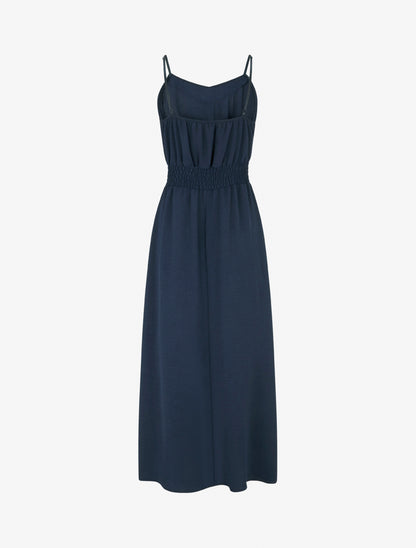 Robe longue unie à taille élastiquée - Marine - 2