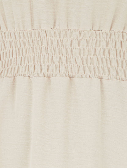 Robe longue unie à taille élastiquée - Beige - 3