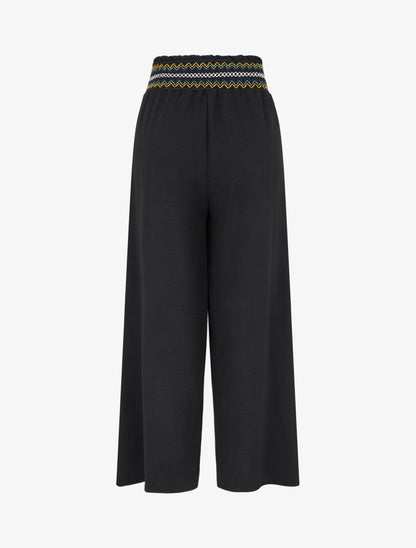 Pantalon droit à taille haute élastiquée - Noir - 2