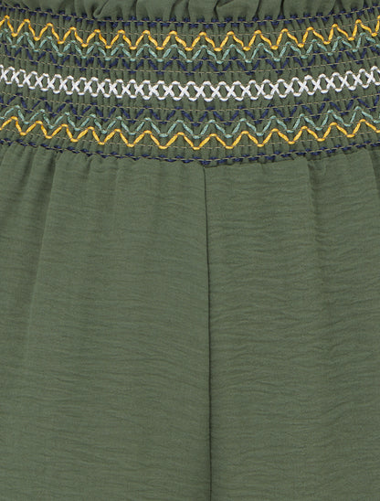 Pantalon droit à taille haute élastiquée - Kaki - 3