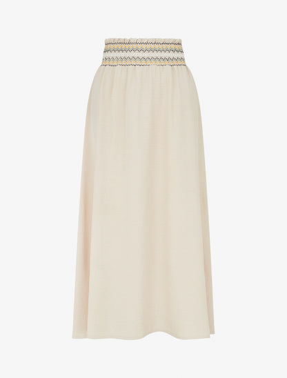 Jupe longue évasée à taille élastiquée - Beige - 1