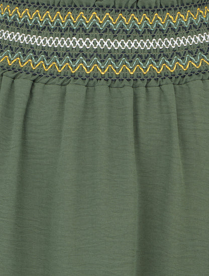 Jupe longue évasée à taille élastiquée - Kaki - 3